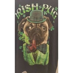 Irish Pug with Pipe St. Patrick's Day‎ Mens Tee Shirt XXL Black Cool Lucky